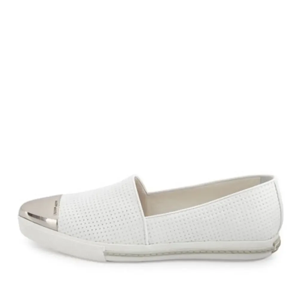 Miu Miu Embossed white metallic silver Leather Cap-Toe loafers 37 us size 6.5‎ 7